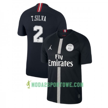 Koszulka Paris Saint-Germain Thiago Silva 2 Jodan Czarny Trzeci Stroje Piłkarskie 2018-2019 Krótki Rękaw